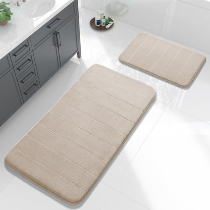 Yimobra Memory Foam Bathroom Rugs Sets 2 Piece - Super Soft Absorbent Quick Dry Bath Mat Set, Machine Washable Non Slip Floor Carpet for Tub Shower & Single Sink (17x24 & 31.5x20 Inch, Black)