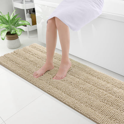 Grandaily Chenille Striped Bathroom Rugs 36x24, Extra Thick and Absorbent Bath Mats, Non-Slip Soft Plush Shaggy Shower Carpet, Machine Wash Dry, Bath Rug for Bathroom, (Large, Light Grey)