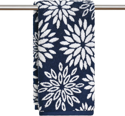 Artoid Mode 2 Pcs Beige Olive Green Dahlia Floral Jacquard Hand Towels for Bathroom, Cotton Soft Absorbent Bathroom Decor Towels, 13.7 x 29.5 Inch
