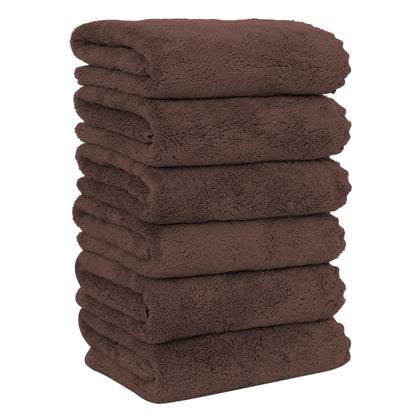 MOONQUEEN 6 Pack Premium Hand Towels - Quick Drying - Microfiber Coral Velvet Highly Absorbent Towels - Multipurpose Use as Hotel, Bathroom, Shower, Spa, Hand Towel 16 x 28 inches (Brown)
