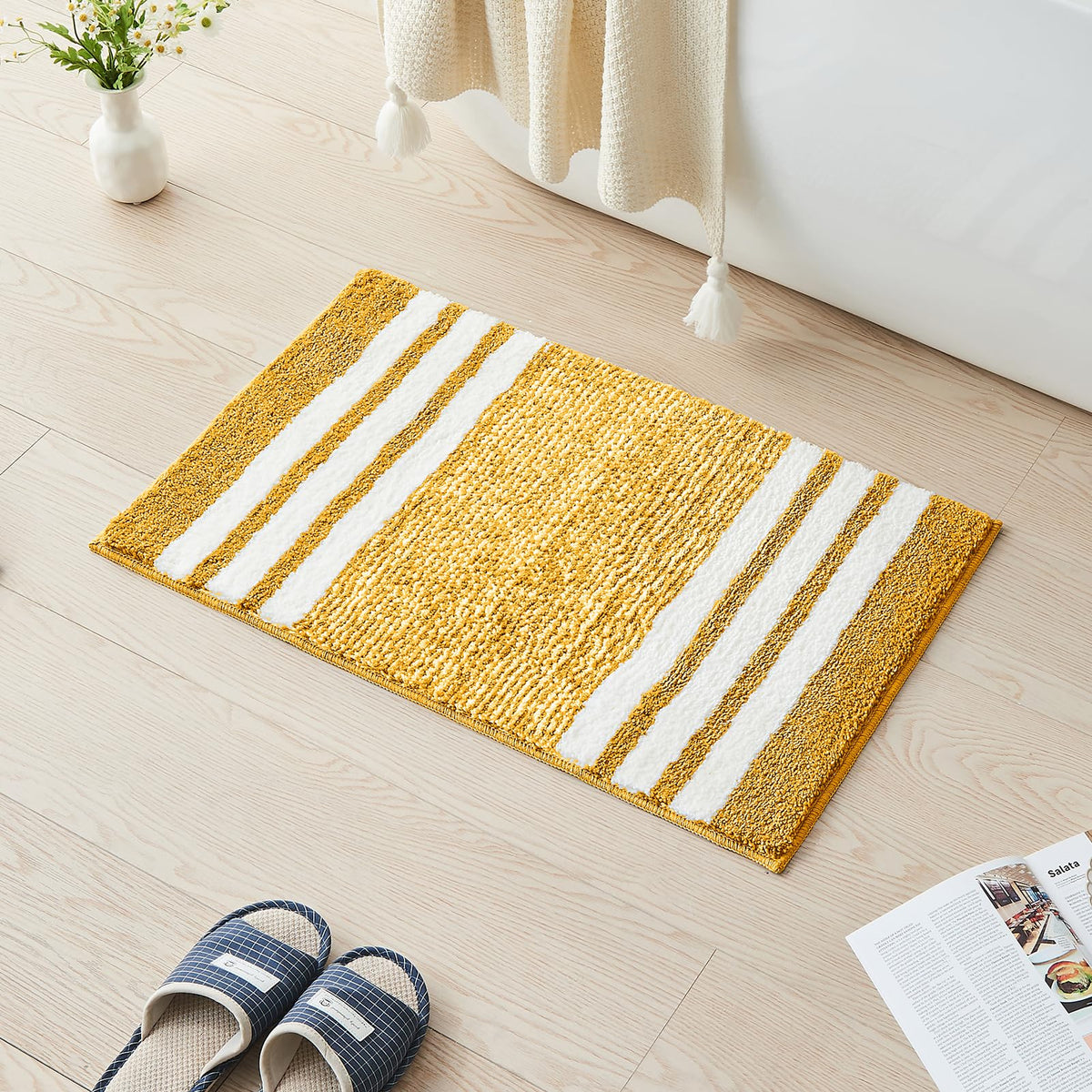 CozeCube Navy Blue Bath Mat 24"x16" Non Slip Washable Rug