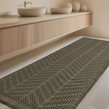 Upgrade Waffle Bath Mat Set 2 Piece, Boho Bathroom Rugs Absorbent Non Slip, Ultra Soft Bathroom Mat, Machine Washable Knit Bath Rugs with Herringbones for Bathroom, Bedroom, Kitchen, Shower, White