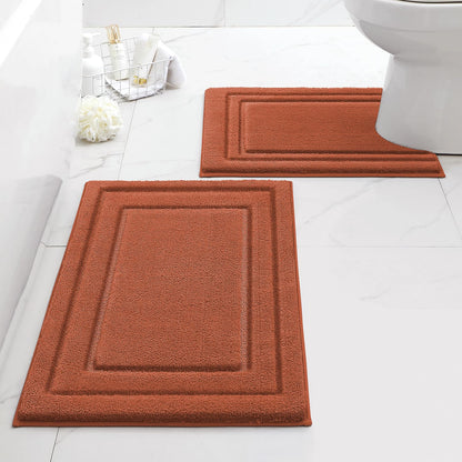 HOMEIDEAS Fall Bathroom Rugs Sets, 2 Piece Soft Bath Mat Burnt Orange