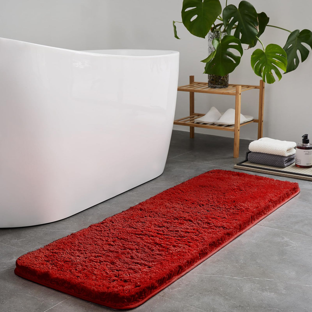 TECHMILLY Shaggy Bathroom Rugs Thick Non Slip Microfiber Mat Green 17"x24"
