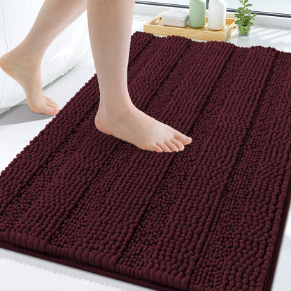 Grandaily Chenille Striped Bathroom Rugs 36x24, Extra Thick and Absorbent Bath Mats, Non-Slip Soft Plush Shaggy Shower Carpet, Machine Wash Dry, Bath Rug for Bathroom, (Large, Light Grey)