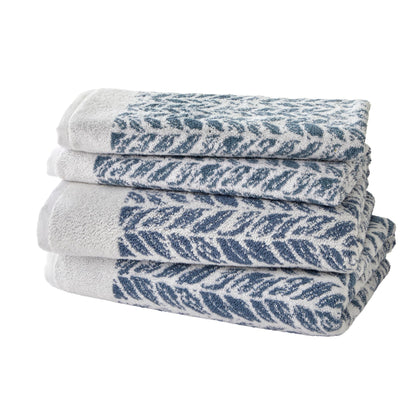 SKL Home Distressed Leaves Hand Towel Set-2pc, Turkish Cotton, Denim Blue