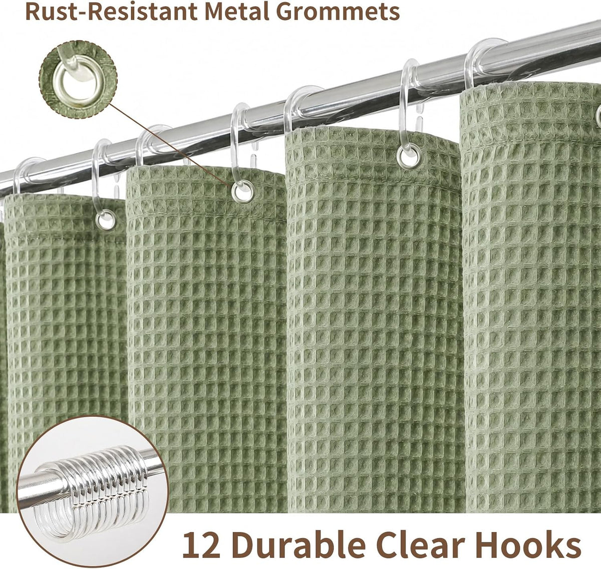 Colorful Star 256GSM Cotton Waffle Shower Curtain, Sage Green, 72 x 72