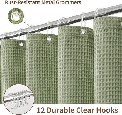 Colorful Star 256GSM Cotton Waffle Shower Curtain, Sage Green, 72 x 72