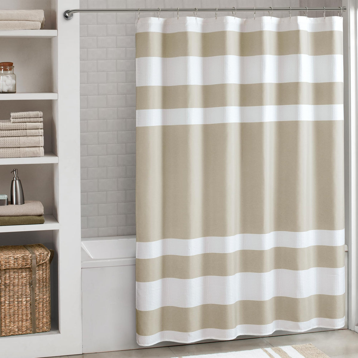 Madison Park Arbor Waffle Shower Curtain for Bathroom, 72 x 72, Beige