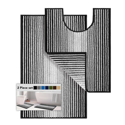 BSICPRO Bathroom Rugs Sets 2 Piece, Non Slip Striped Bath Mats, Fog Blue