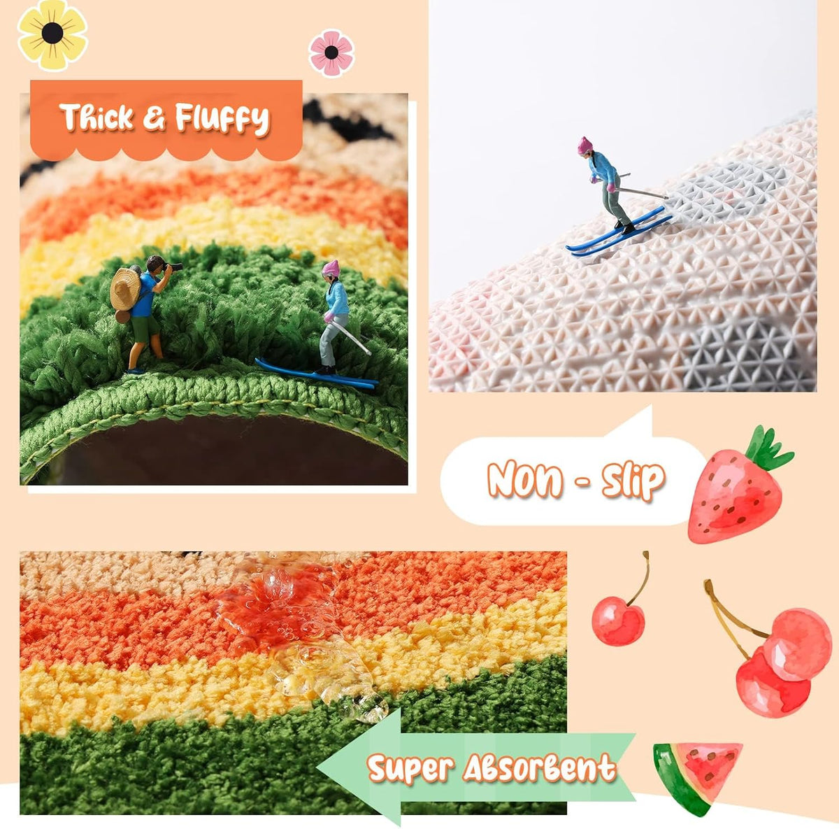 FROZZUR Bath Mat Papaya Non Slip Cute Fun for Bathroom Fruit Bath Mat Luxury Absorbent Shower Rug Washable