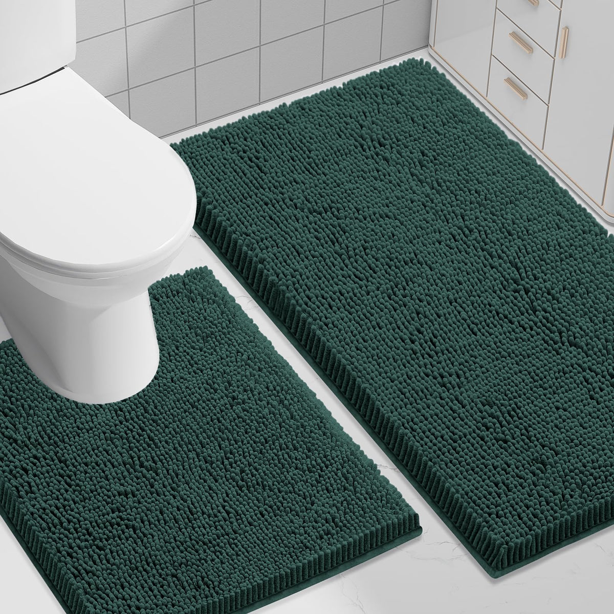 Smiry Chenille Bathroom Rugs Sets 2 Piece (30x20+24x16, Black)