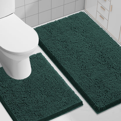 Smiry Chenille Bathroom Rugs Sets 2 Piece (30x20+24x16, Black)