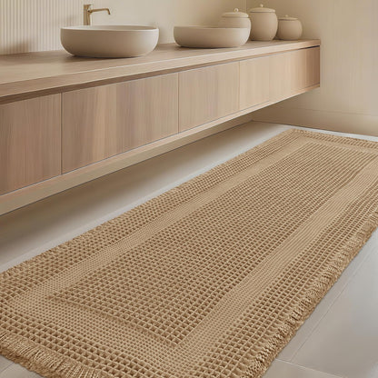 Upgrade Waffle Bath Mat Set 2 Piece, Boho Bathroom Rugs Absorbent Non Slip, Ultra Soft Bathroom Mat, Machine Washable Knit Bath Rugs with Herringbones for Bathroom, Bedroom, Kitchen, Shower, White