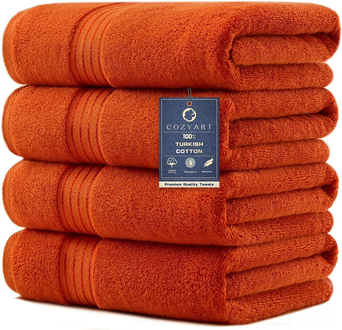 COZYART Luxury Bath Towels 4 PCS, 27x54 650 GSM Turkish Cotton Burnt Orange