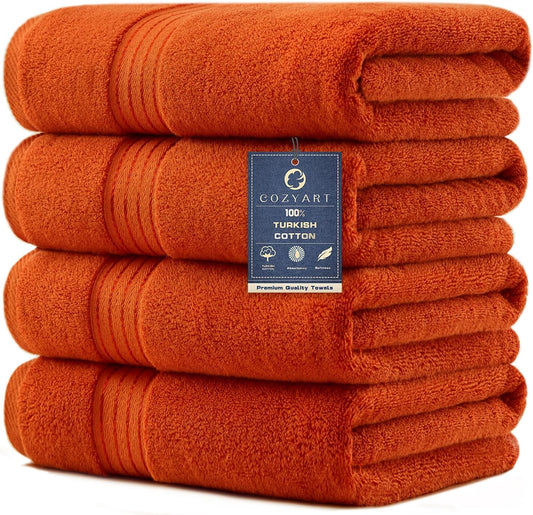 COZYART Luxury Bath Towels 4 PCS, 27x54 650 GSM Turkish Cotton Burnt Orange