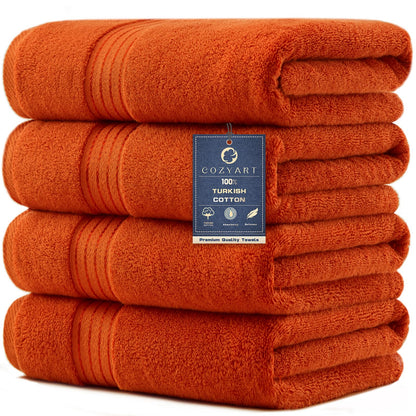 COZYART Luxury Bath Towels 4 PCS, 27x54 650 GSM Turkish Cotton Burnt Orange