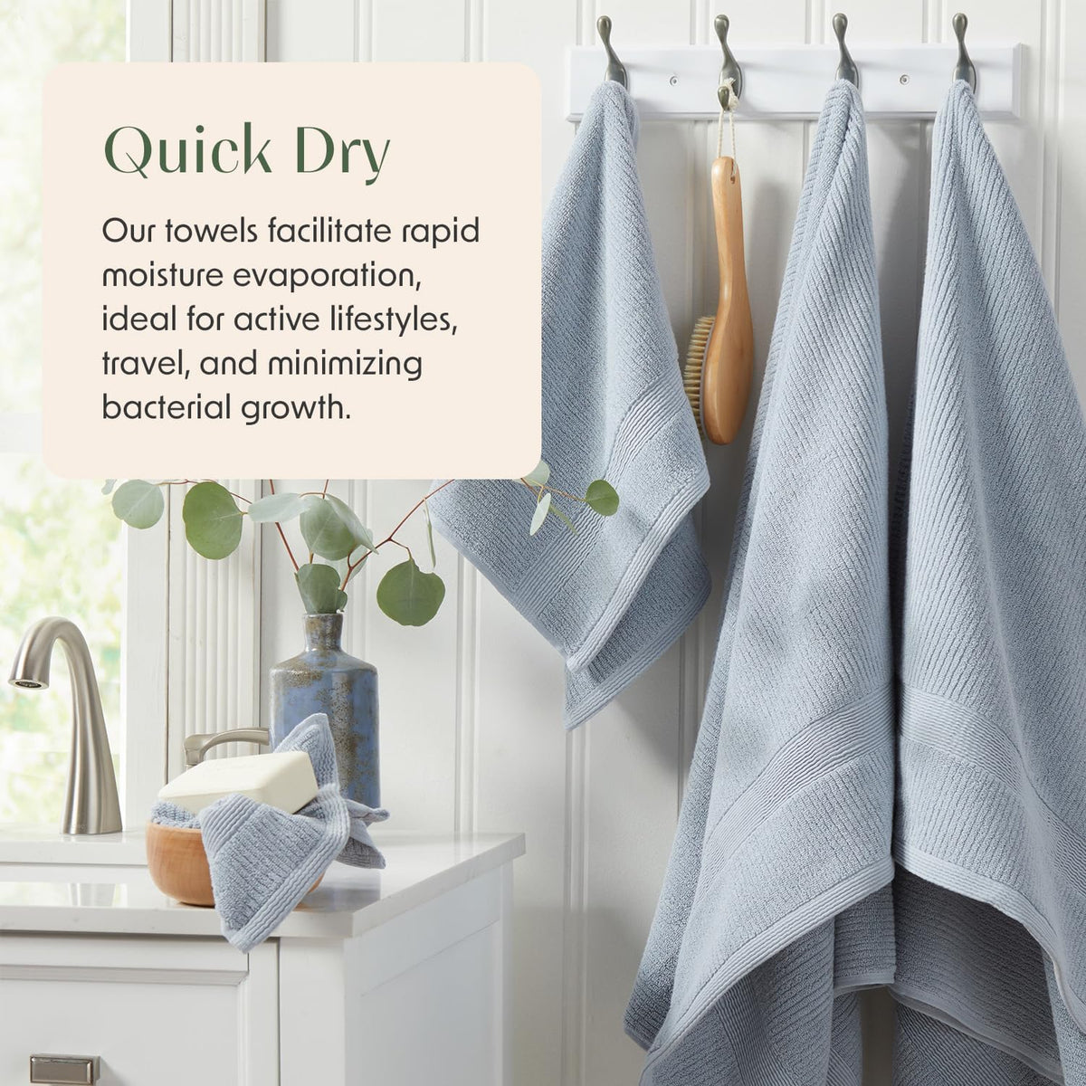 Springtree Home 100% Cotton Bath Towel Set | 6-Piece Set | Textured | Blue