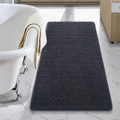 LOCHAS Luxury Bathroom Rug Shaggy Bath Mat 24 x 60 Inch, Gray