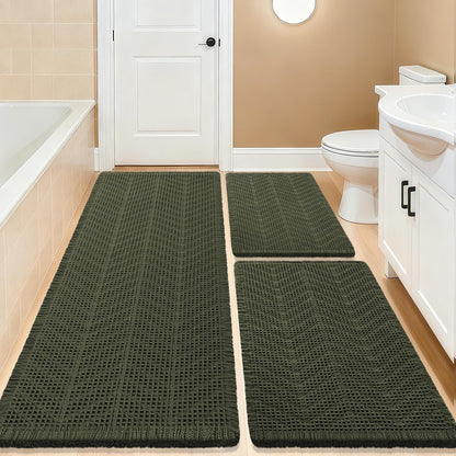 Upgrade Waffle Bath Mat Set 2 Piece, Boho Bathroom Rugs Absorbent Non Slip, Ultra Soft Bathroom Mat, Machine Washable Knit Bath Rugs with Herringbones for Bathroom, Bedroom, Kitchen, Shower, White