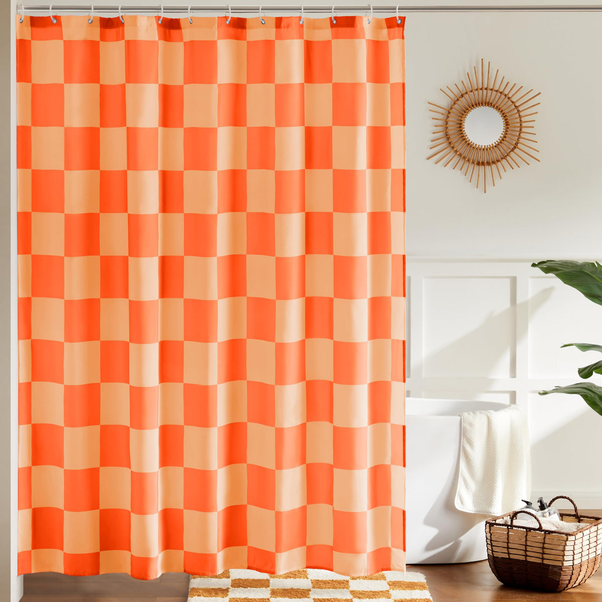 Ohocut Checkered Shower Curtain, Light Blue Shower Curtains for Bathroom, Cute Retro Checkboard Shower Curtain Vintage Aesthetic, Washable Fabric Bath Curtain 72''x72''