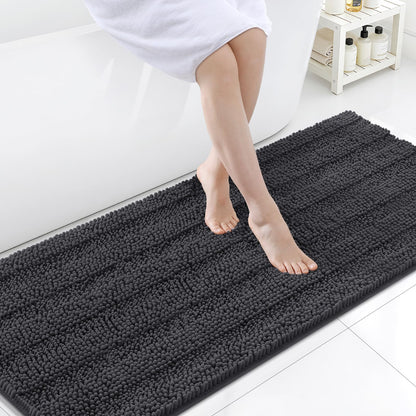 Grandaily Chenille Striped Bathroom Rugs 36x24, Extra Thick and Absorbent Bath Mats, Non-Slip Soft Plush Shaggy Shower Carpet, Machine Wash Dry, Bath Rug for Bathroom, (Large, Light Grey)