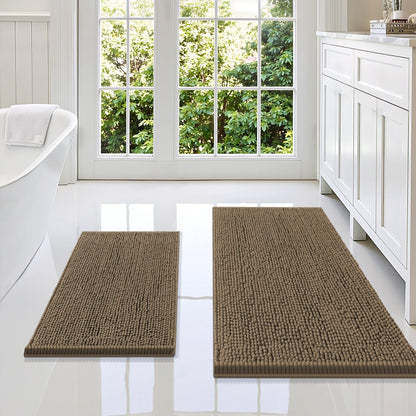 Smiry Chenille Bathroom Rugs Sets 2 Piece (30x20+24x16, Black)