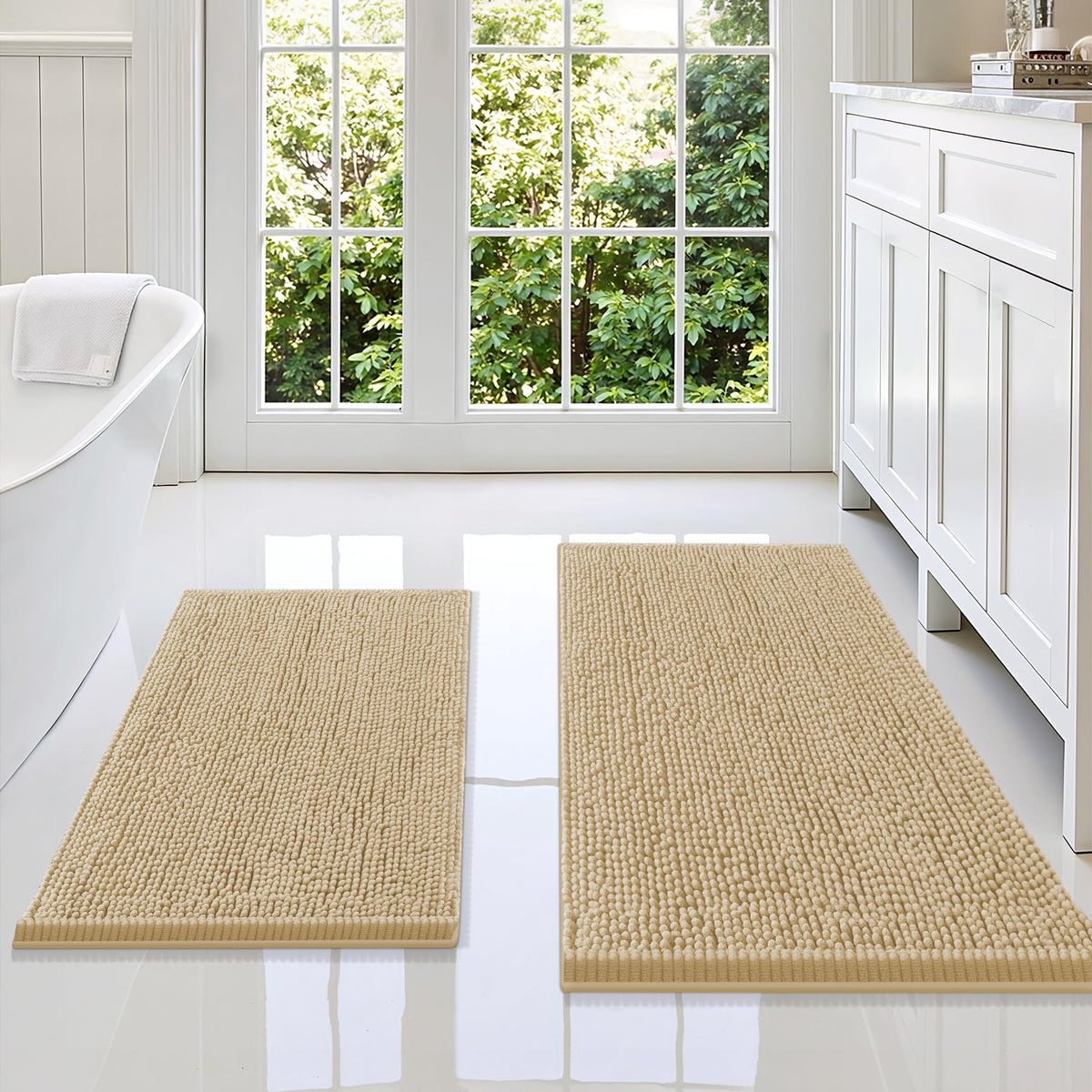 Smiry Chenille Bathroom Rugs Sets 2 Piece (30x20+24x16, Black)