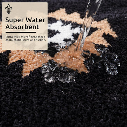 DEXDE Black Bathroom Rugs 20x32 Aztec Boho Long Western Plush Bath Mats