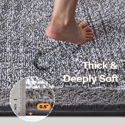 Long 2x4 Ft (48''x24'') Bathroom Rugs, Non Slip Washable Bath Mat Grey