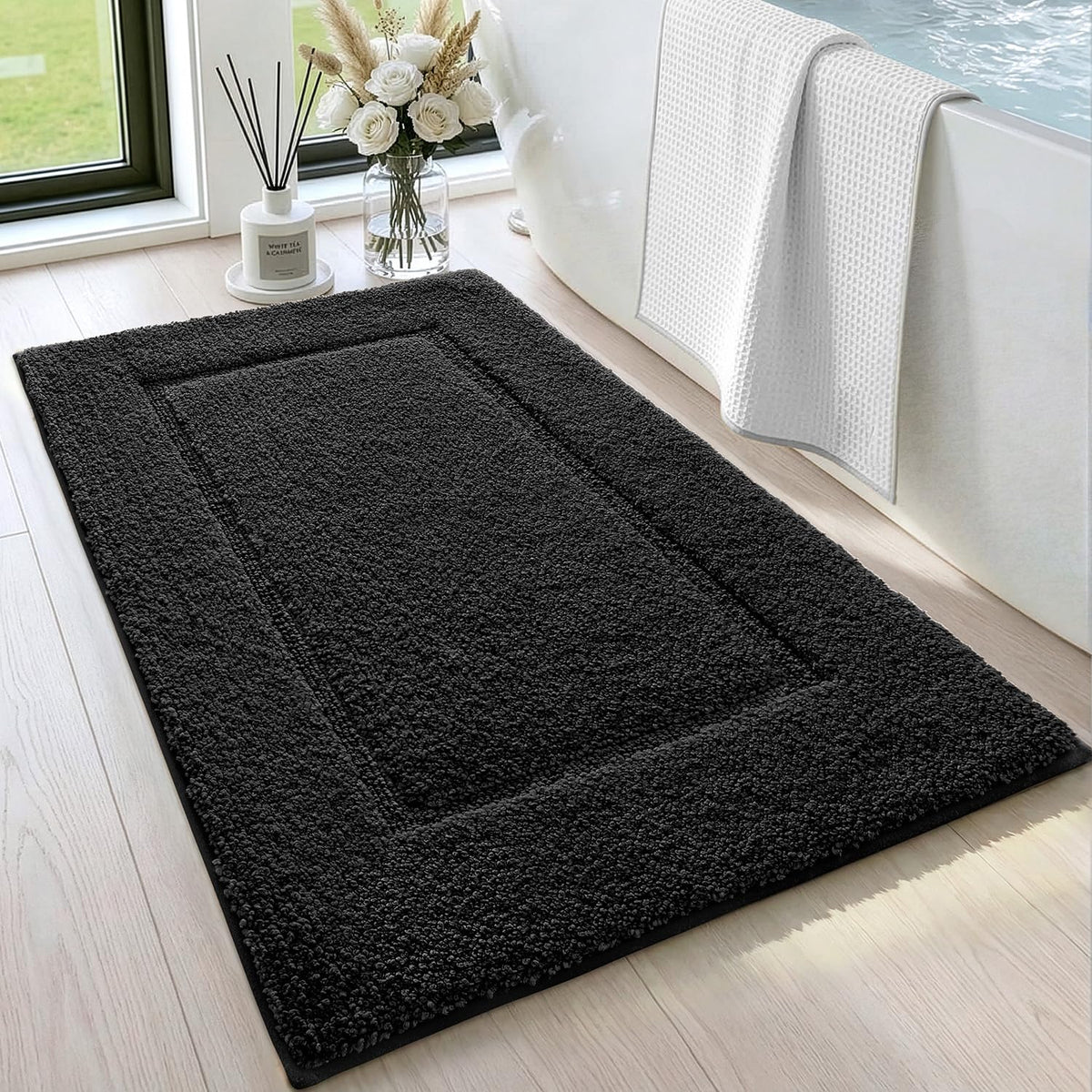 DEXI Bath Mat 36x24, Absorbent and Non Slip Bathroom Rugs, Beige