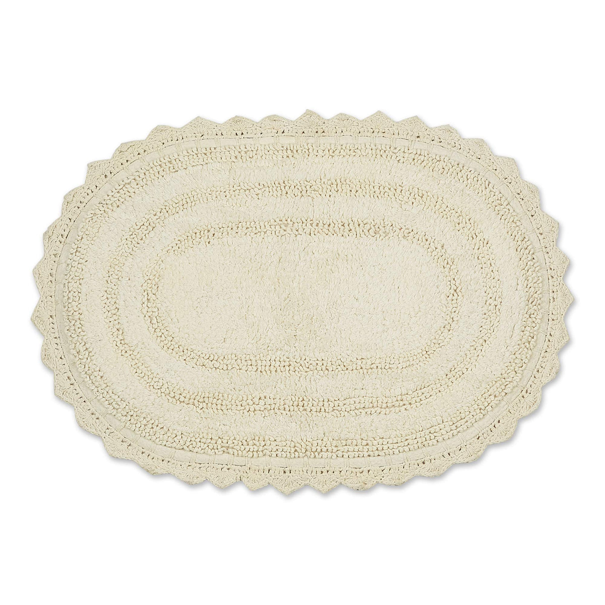 DII Crochet Collection Reversible Bath Mat, Small Oval, 17x24, Dark Green