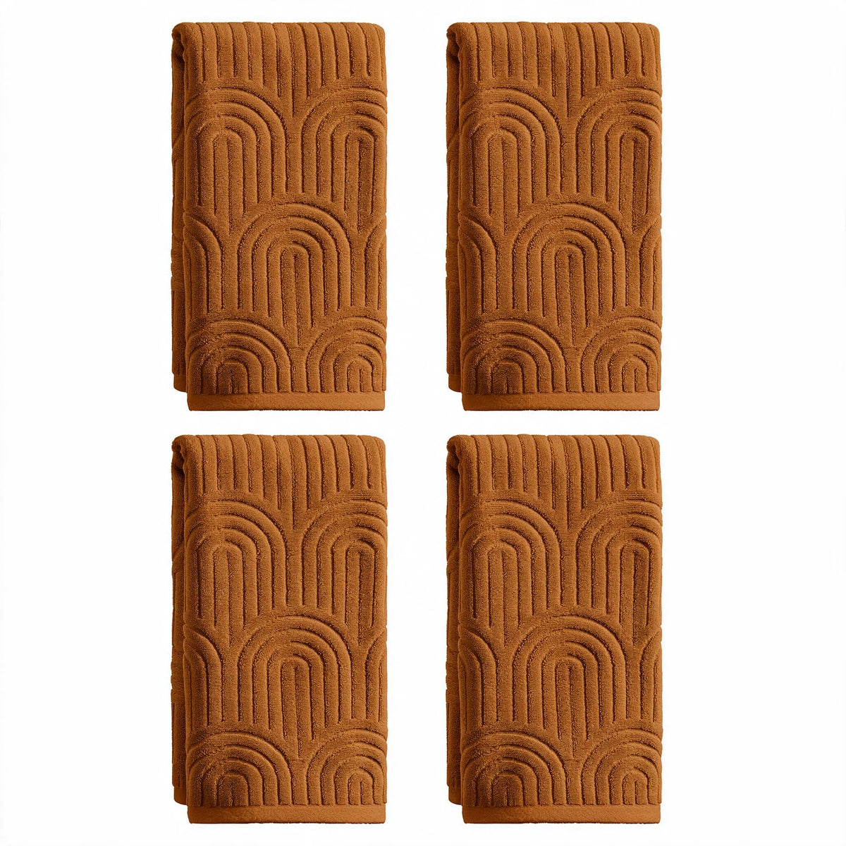 Artoid Mode 2 Pcs Caramel 3D Arched Stripes Jacquard Hand Towels for Bathroom, 100% Cotton Soft Absorbent Bathroom Decor Towels, 13.7 x 29.5 Inch
