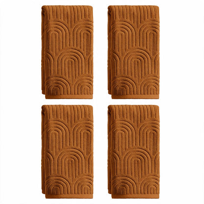 Artoid Mode 2 Pcs Caramel 3D Arched Stripes Jacquard Hand Towels for Bathroom, 100% Cotton Soft Absorbent Bathroom Decor Towels, 13.7 x 29.5 Inch