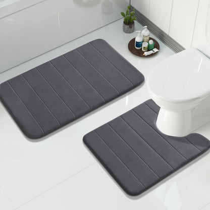 Yimobra Memory Foam Bathroom Rugs Sets 2 Piece - Super Soft Absorbent Quick Dry Bath Mat Set, Machine Washable Non Slip Floor Carpet for Tub Shower & Single Sink (17x24 & 31.5x20 Inch, Black)