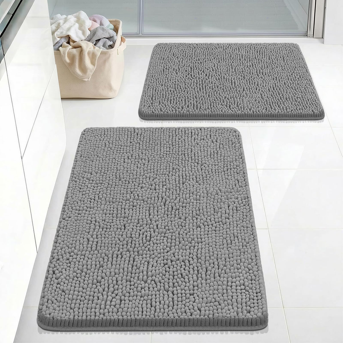 Bcoimo Bath Rug Mat,Sage Chenille High Absorbent Long Bathroom Runner Rugs