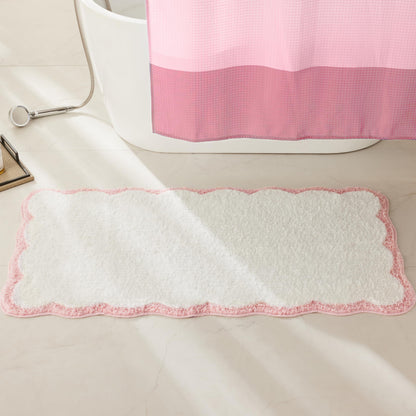 Ohocut Luxury Microfiber Bathroom Rugs, Beige Sand Scalloped Bath Rug Boho Farmhouse Cute Aesthetic Preppy Bath Mat for Bathroom, Tub, Floor Carpet, Sink, Shower, Anti Slip, Absorbent, 32x20