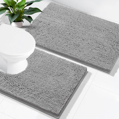 Smiry Chenille Bathroom Rugs Sets 2 Piece (30x20+24x16, Black)