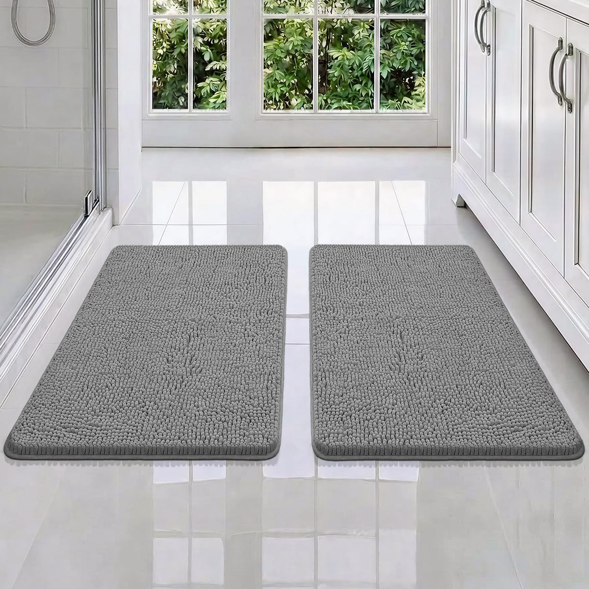 Bcoimo Bath Rug Mat,Sage Chenille High Absorbent Long Bathroom Runner Rugs