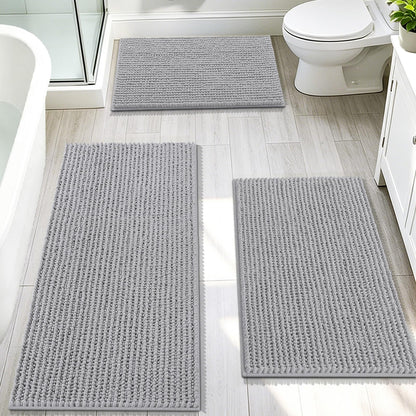 OLANLY Bathroom Rugs Sets 3 Piece, Super Soft Absorbent Chenille Bath Mats and U-Shaped Toilet Rug, Quick Dry, Home Decor, Bath Mat Set for Bathroom (24"x16"+24"x20"+30"x20", Grey)