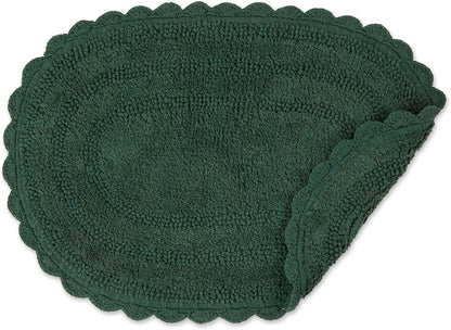 DII Crochet Collection Reversible Bath Mat, Small Oval, 17x24, Dark Green