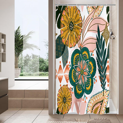 Boho Floral Shower Curtain, Vintage Botanical Fabric Curtain, 72 x 72