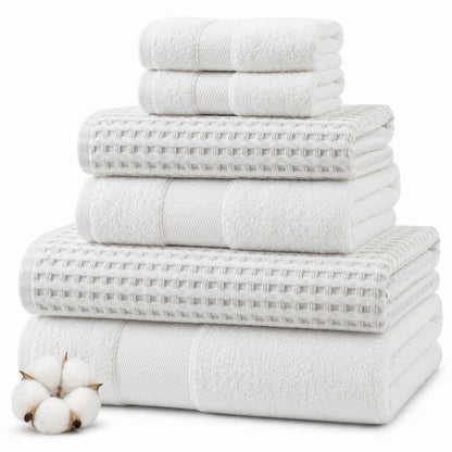 Modern Threads 6 Piece Bath Towel Set – Bathroom Towel Set with 2 Bath Towels, 2 Hand Towels & 2 Washcloths – 100% Cotton, Soft & Absorbent – Waffle (Classic Taupe)