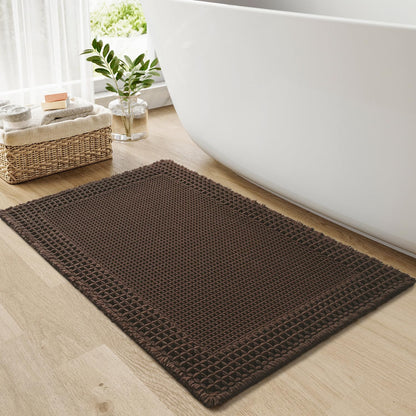 RESARE Waffle Bathroom Runner Rugs, Non Slip Boho Bath Mat 24"x72" Brown