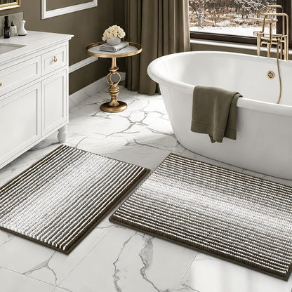 BSICPRO Bathroom Rugs Sets 2 Piece, Non Slip Striped Bath Mats, Fog Blue