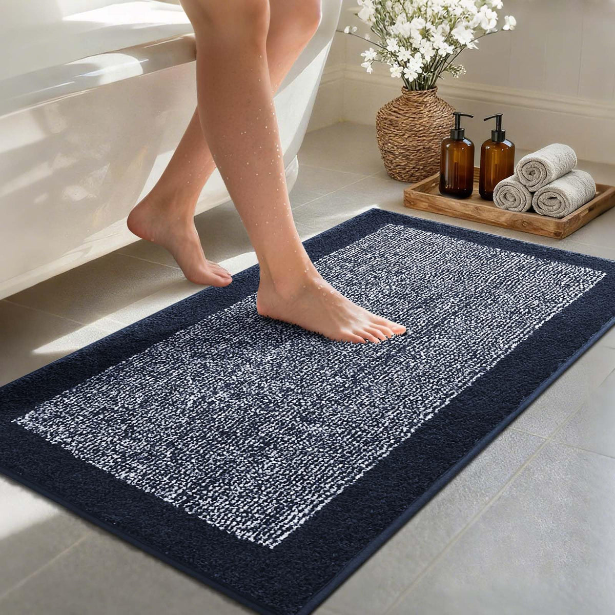 Long 2x4 Ft (48''x24'') Bathroom Rugs, Non Slip Washable Bath Mat Grey