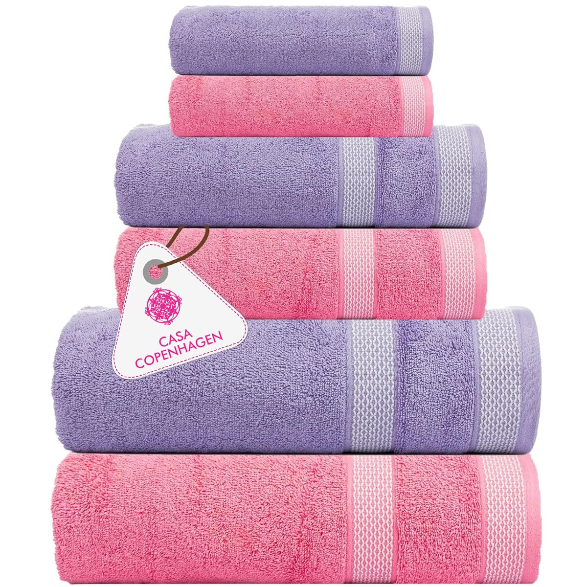 CASA COPENHAGEN Solitaire 6 Pieces Towel Set- Midnight Black, 600 GSM 2 Bath Towel 2 Hand Towel 2 Washcloth, Designed in Denmark Made of Soft Egyptian Cotton for Bathroom, Kitchen & Shower