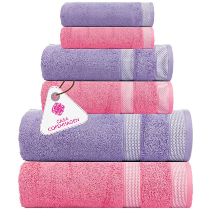 CASA COPENHAGEN Solitaire 6 Pieces Towel Set- Midnight Black, 600 GSM 2 Bath Towel 2 Hand Towel 2 Washcloth, Designed in Denmark Made of Soft Egyptian Cotton for Bathroom, Kitchen & Shower