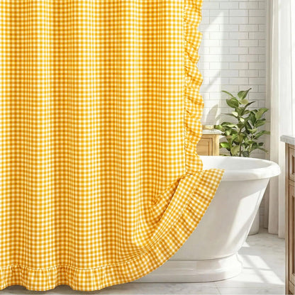 HunnmingRe Ruffle Hem Gingham Shower Curtain Sage Green
