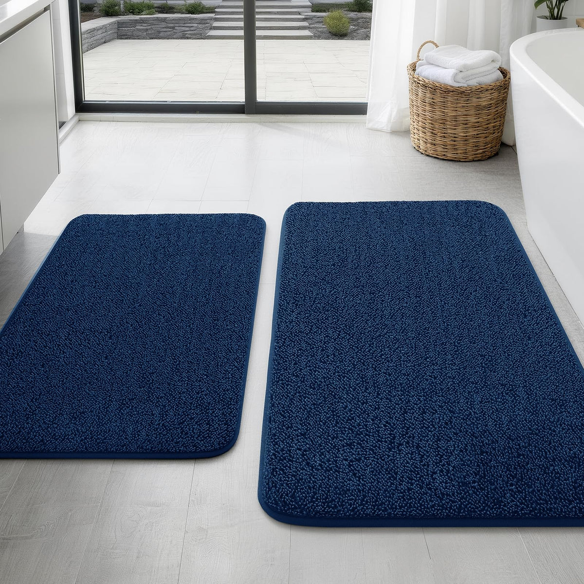 YIHOUSE 2-Piece Towel-Like Memory Foam Bathroom Rug Set, Dark Grey